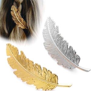 3 for $10 🛍️ NEW! Boutique Feather 2 Piece Hair Clips Gold & Silver Set